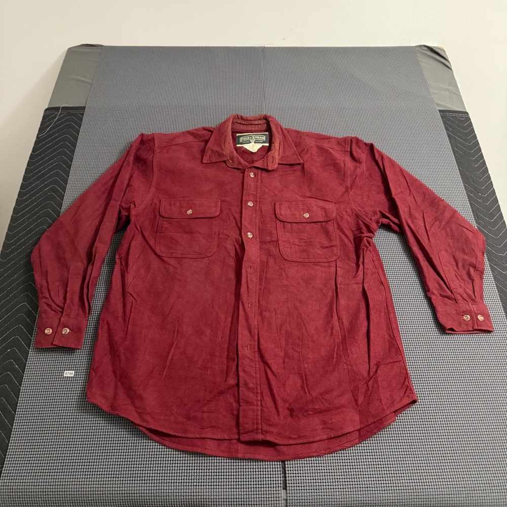 Field & Stream Mens Large Burgundy Red Flannel Chamois Button Down Shirt L